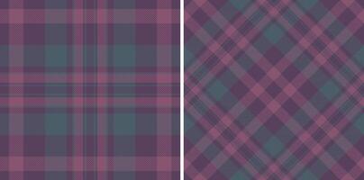 Elegant duo of seamless plaid patterns in muted purple and teal. Versatile textures perfect for textile design, fashion, stationery, or website backgrounds. vector