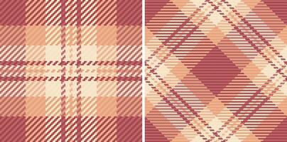 Elegant duo of seamless plaid patterns in soft peach and burgundy tones. Versatile textures ideal for fashion, home decor, or website backgrounds. vector