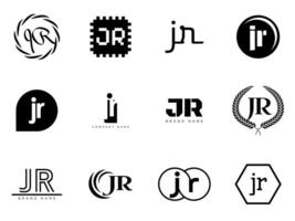 JR logo . j and r . Set different classic serif lettering and modern bold text with design elements. Initial font typography. vector