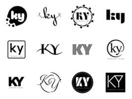 KY logo . Letter k and y logotype. Set different classic serif lettering and modern bold text with design elements. Initial font typography. vector
