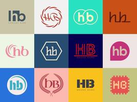 HB logo . h and b logotype. Set different classic serif lettering and modern bold text with design elements. Initial font typography. vector