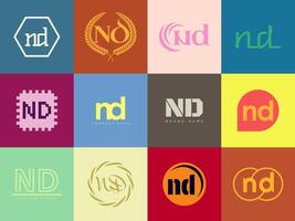 ND . n and d logotype. Set different classic serif lettering and modern bold text with design elements. Initial font typography. vector