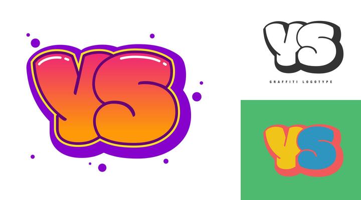 YS logo design festival or party. Initial letter y and s in graffiti style. Creative modern lettering company name of font typography. Kids trendy logotype or identity.