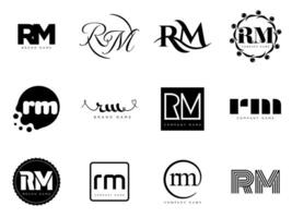 RM logo template. Letter r and m logotype. Set different classic serif lettering and modern bold text with design elements. Initial font typography. vector
