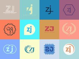 ZJ logo template. Letter z and j logotype. Set different classic serif lettering and modern bold text with design elements. Initial font typography. vector