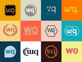 WQ logo template. Letter w and q logotype. Set different classic serif lettering and modern bold text with design elements. Initial font typography. vector