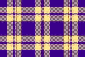 Vibrant purple and yellow plaid pattern. Perfect for textile design, website backgrounds, or fashion projects. This repeating texture offers a bold, stylish aesthetic, representing energy and warmth. vector