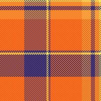 Vibrant plaid pattern in warm orange and cool blue tones. A classic textile design, suitable for backgrounds, fabrics, and retrothemed projects. Adds texture and warmth. vector