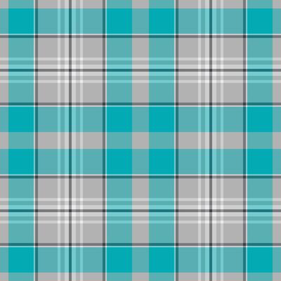 Intricate textile background, bandanna tartan plaid seamless. Styling check pattern fabric texture in cyan and light gray colors.