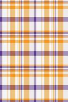 Vibrant orange, purple, and white plaid pattern. Perfect for textile design, fall themed projects, or adding a touch of autumnal style. vector
