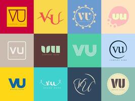 VU logo template. Letter v and u logotype. Set different classic serif lettering and modern bold text with design elements. Initial font typography. vector