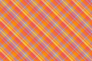 Warmtoned plaid pattern with intersecting lines of orange, yellow, pink, and light blue. Ideal for backgrounds, textiles, or festive designs. Versatile texture. vector