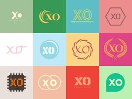 XO logo company. Letter x and o logotype. Set different classic serif lettering and modern bold text with design elements. Initial font typography. vector