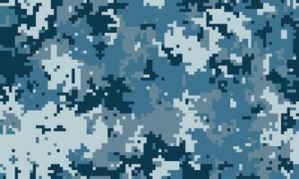 Abstract digital camouflage pattern in shades of blue. Perfect for backgrounds, textiles, or militarythemed designs. Seamless texture offers versatility for various creative projects. vector