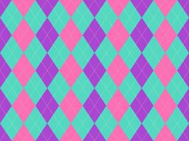 Vibrant argyle pattern in pink, teal, and purple. Perfect for playful backgrounds, textiles, or website designs. This cheerful, geometric design offers a modern twist on a classic style. vector