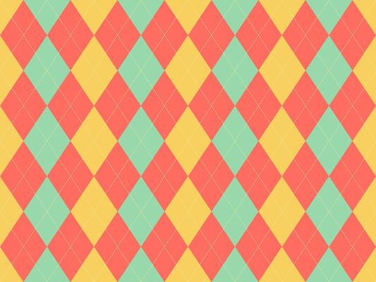 Vibrant argyle pattern in coral, mint, and gold. Perfect for backgrounds, textiles, or playful designs. This cheerful, retroinspired graphic offers a sophisticated yet fun aesthetic.