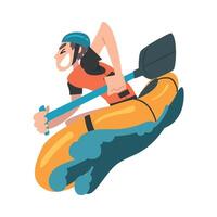 Man Rafting on Mountain River in Inflatable Boat, Extreme Hobby or Sport, Tourism and Recreational Activity Cartoon Style Illustration vector