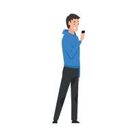 Guy Standing with Smartphone, Young Man Using Digital Gadget Illustration vector