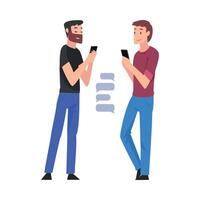 Guys Standing with Smartphone, Young Men hatting Via Internet Using Digital Gadget Illustration vector