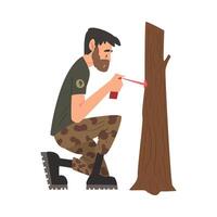Man Forest Ranger Caring For Tree with Spray Bottle, National Park Service Employee Character Cartoon Style Illustration vector