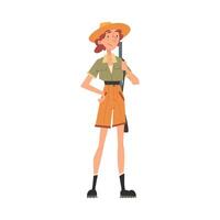 Girl Forest Ranger with Rifle, National Park Service Employee Character in Uniform Cartoon Style Illustration vector