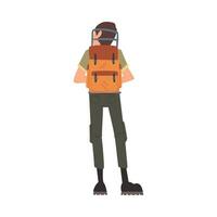 Man Forest Ranger with Backpack, View from Behind, , National Park Service Employee Character in Uniform Cartoon Style Illustration vector