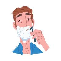 Man Shaving his Face with Foam, People Activity Daily Routine Cartoon Style Illustration on White Background vector