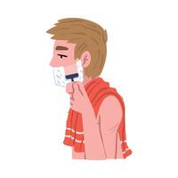 Man Shaving his Face with Foam, Side View, People Activity Daily Routine Cartoon Style Illustration on White Background vector