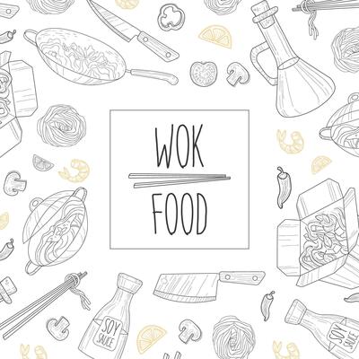 Wok Food Banner Template, Traditional Asian Menu Restaurant, Cafe Design Element, Banner, Flyer, Card Illustration