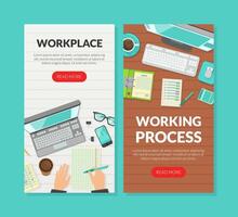 Workplace, Working Process Landing Page Templates Set, Top View of Working Space, Remote Job, Home Office Homepage, Website Flat Illustration vector