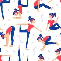 Young Woman Practicing Various Asana Poses Seamless Pattern, Yoga Lessons, Design Element Can Be Used for Fabric, Packaging, Web Page, Wrapping Paper, Illustration vector