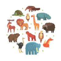 Cute Wild Jungle Animals of Round Shape, Zoo Park Design Element Illustration vector