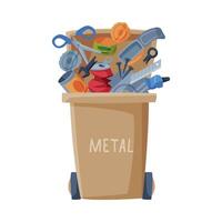 Waste Sorting, Trash Can with Metal Sorted Garbage, Segregation and Separation Rubbish Disposal Refuse Bin Illustration vector