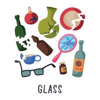 Glass Waste Sorting, Segregation and Separation of Garbage Illustration on White Background vector