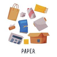 Paper Waste Sorting, Segregation and Separation of Garbage Illustration on White Background vector