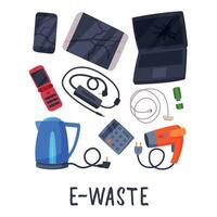 E-Waste Sorting, Segregation and Separation of Garbage Illustration on White Background vector