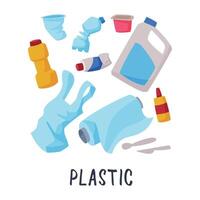 Plastic Waste Sorting, Segregation and Separation of Garbage Illustration on White Background vector