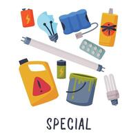 Special Waste Sorting, Segregation and Separation of Garbage Illustration on White Background vector