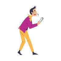 Television Game Show, Male Presenter Asking Questions to Players on Quiz Intellectual Game Cartoon Style Illustration vector
