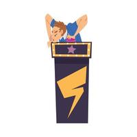 Man Guessing Questions on Quiz Show, Guy Pressing Button and Answering Question on Television Conundrum Game Cartoon Style Illustration vector