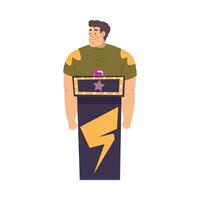 Man Playing on Quiz Show, Guy Answering Question on Television Conundrum Game Cartoon Style Illustration vector