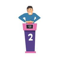 Man Guessing Quiz Question and Pressing Button, Participant Answering Question on Television Intellectual Game Cartoon Style Illustration vector