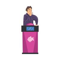 Man Thinking at Quiz Question, Participant Playing on Television Intellectual Game Cartoon Style Illustration vector