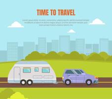Travel Van Informative Banner for Renting Template vector