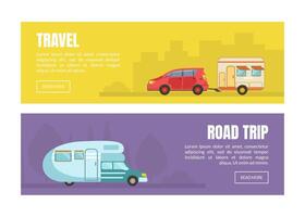 Camping Van for Travelling and Relocation Web Page and Banner Template vector