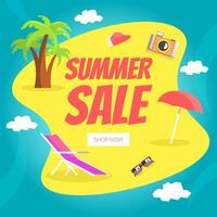 Summer Sale Landing Page Template Set, Happy Summertime Website Interface Illustration vector