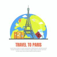 Travel to Paris Banner Template with Famous Landmarks and Space for Text Illustration vector