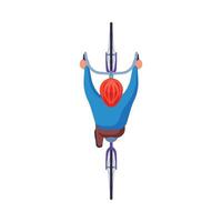 Man in Orange Helmet Riding Bike, View from Above, Cyclist on Bicycle Flat Illustration vector
