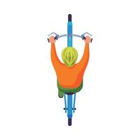 Man in Helmet Riding Bike, View from Above, Cyclist on Bicycle Flat Illustration vector