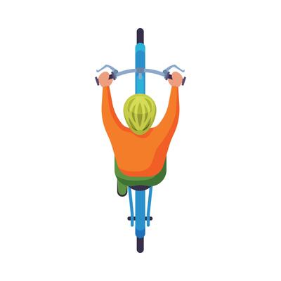 Man in Helmet Riding Bike, View from Above, Cyclist on Bicycle Flat Illustration